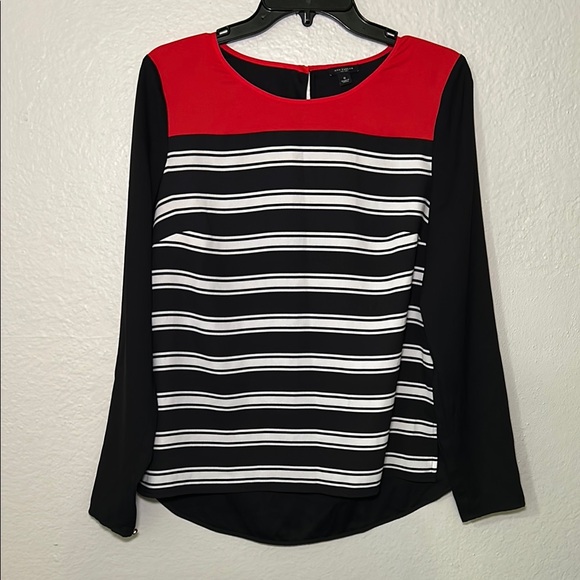 Ann Taylor Tops - Ann Taylor Red and Black Blouse with Color-Block Design